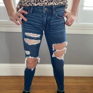 Women's Distressed Blue Jeans